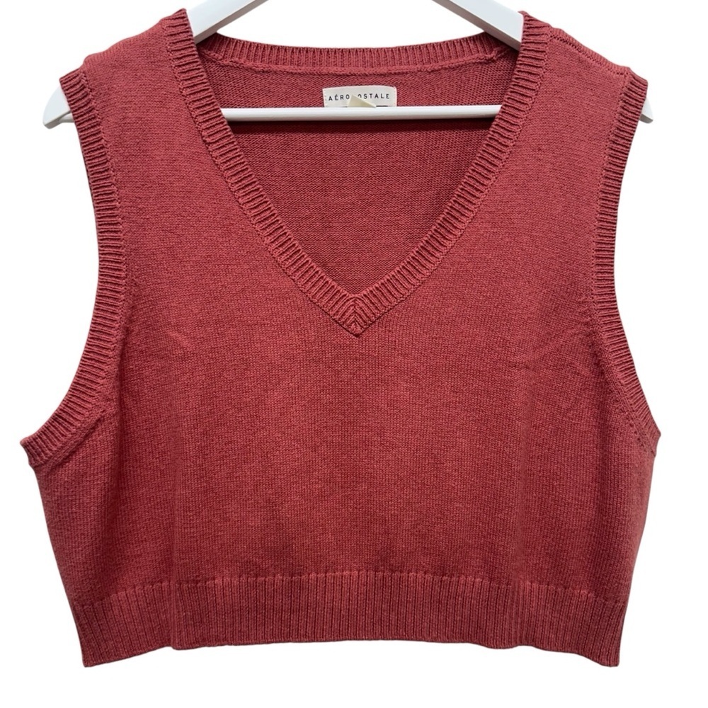 Aeropostale Red Pink Sleeveless Knit Crop Top Sweater Vest Size XL - Picture 1 of 5